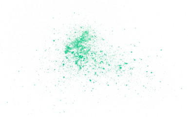 Green chalk pieces and dust flying, effect explode isolated on white