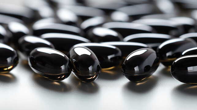 Soft gelatin capsules of black color containing vitamins or oil