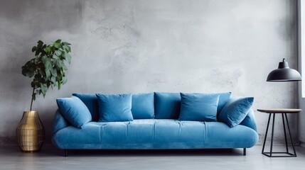 blue sofa in room. Generative Ai