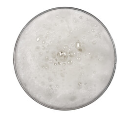 Glass of beer with bubble isolated on white, top view	