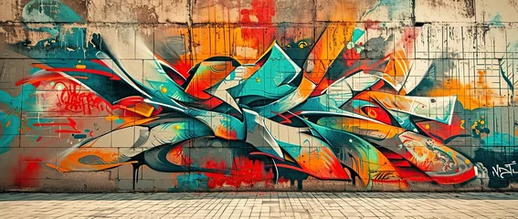 Fotobehang Graffiti wall art abstract background in city. Graffiti wall grunge background generated by ai © Emon
