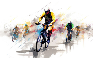 Fast-paced Race: Silhouette of Man on a Green Bicycle, Riding with Speed and Action on a Colorful Background - obrazy, fototapety, plakaty