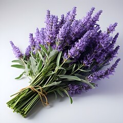 lavender isolated on white background with shadow. bunch of lavender tied together. lavender flower isolated on white. aromatic plant of lavender. Lavandula on white