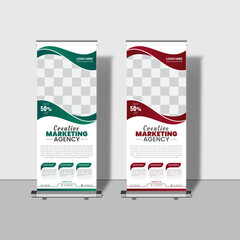 Modern creative corporate business roll up banner design signage retractable banner with multiple trendy colors design vector bundle template