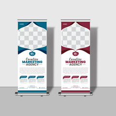 Modern creative corporate business roll up banner design signage retractable banner with multiple trendy colors design vector bundle template