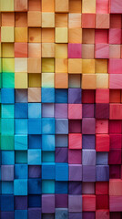 Colorful wooden blocks aligned. Wide format. Hand Edited 