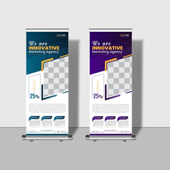 Modern creative corporate business roll up banner design signage retractable banner with multiple trendy colors design vector bundle template