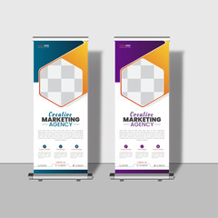 Modern creative corporate business roll up banner design signage retractable banner with multiple trendy colors design vector bundle template