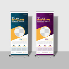 Modern creative corporate business roll up banner design signage retractable banner with multiple trendy colors design vector bundle template