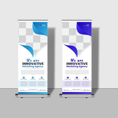 Modern creative corporate business roll up banner design signage retractable banner with multiple trendy colors design vector bundle template