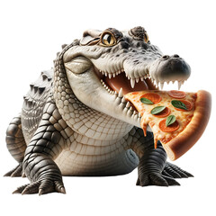 crocodile eating pizza isolated on transparent or white background. Png