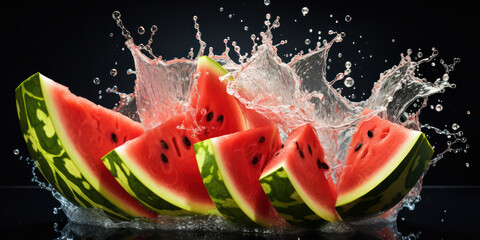 Juicy, Fresh Watermelon Slice on a Wooden Table with Green Background: a Refreshing Summer Delight.