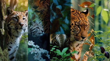 cutting of animal footage featuring images of various endangered species, concept world wildlife day