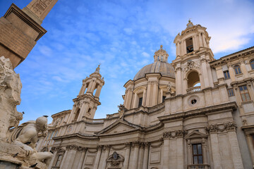 Facade of Sant'Agnese in Agone,  Baroque church in Navona Square at Rome, Italy. 