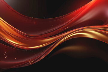 Abstract red background with golden waves and sparkles. Generative Ai