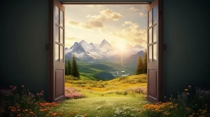 Tuinposter open door shows the way to new world © Wolfilser
