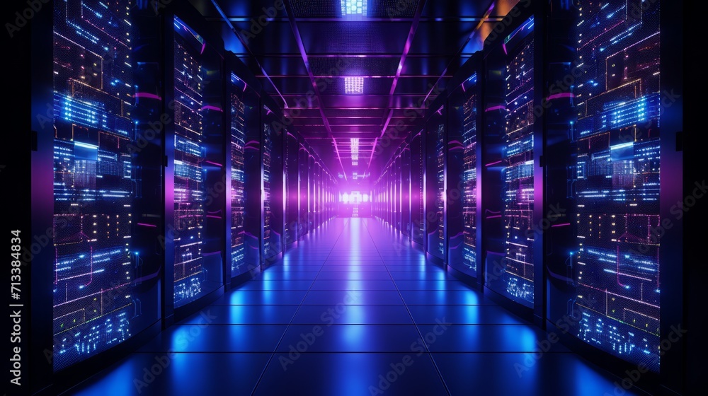 Wall mural network of computer data server for internet and communication