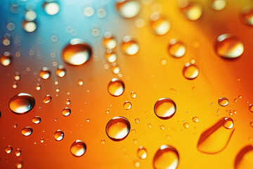 Fototapeta na wymiar Water drops on glass with orange background. Generative Ai