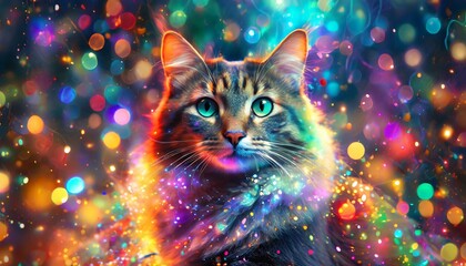 gato em fundo colorido, explosão de cores - obrazy, fototapety, plakaty