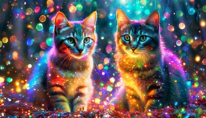 gatinhos em fundo colorido, explosão de cores