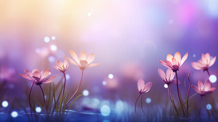 Purple flowers with bokeh effect. Abstract nature background