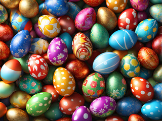 Fototapeta na wymiar Hand painted easter eggs in bright colors.