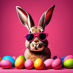 Easter bunny rabbit with sunglasses in bright friendly colors. 