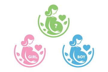 Pregnant woman simple icon logo. Set. Gender of the baby. Sex chromosomes. Boy or girl?