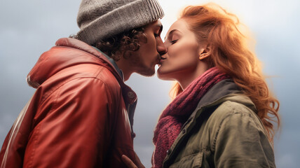 Fototapeta premium A young man and a girl kissing