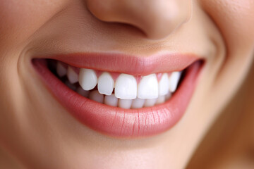 Fototapeta premium Beautiful female smile after teeth whitening procedure. Dental care.