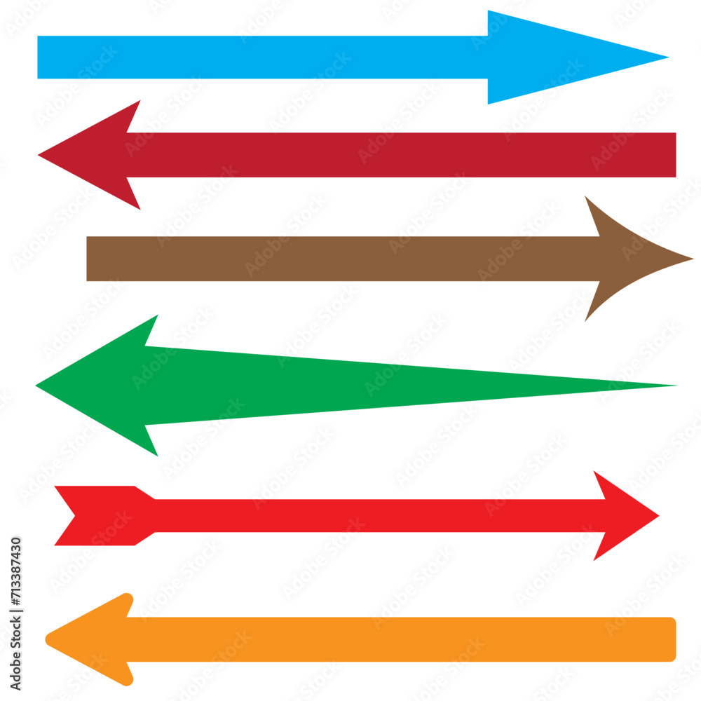 Poster set of color arrows. long arrows vector set with different color. long arrow icon collection. big bl