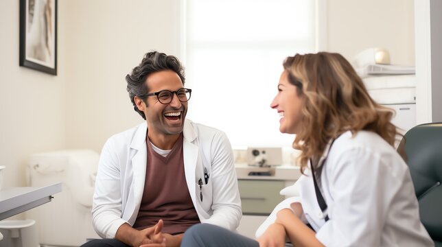 Health care professionals laughing at each other