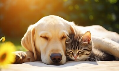 A Serene Moment: Cat and Dog Enjoying Each Other's Company