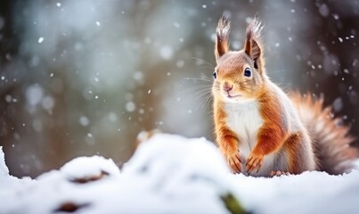 A Majestic Red Squirrel Braving the Winter Wonderland