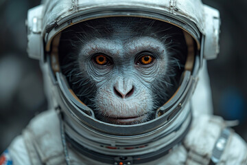 Fototapeta premium Monkey in an astronaut helmet. Cosmonautics Day concept