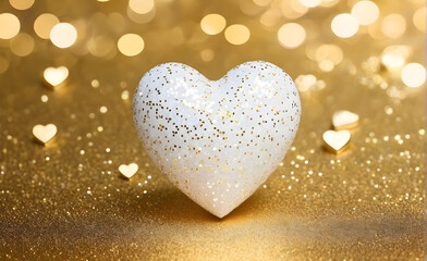 Fototapeta premium A small gold heart on a sparkling white background. Generative AI