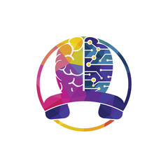 Brain call vector logo design template. Tech communication logo concept.