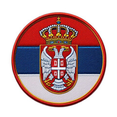 Embroidered badge round Serbia flag