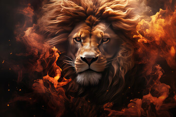 A Lion Made of Fire and Smoke. AI Generated