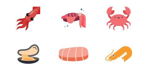 Squid, crab, red fish icons for the website vector color