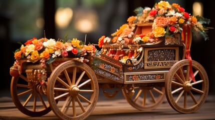 The wooden horse drawn carriage UHD wallpaper