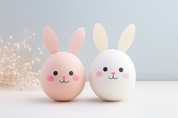 Bunny shaped easter egg kawaii soft pastel color christian holiday background
