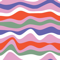 Wavy stripe seamless vector pattern in girly pink colours. Fun abstract print for girls teens and woman fashion. horizontal curvy stripe. 1960's 1970's 1990's hippie fluid smooth repeat vector tile