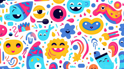 Appealing background with playful icons, emojis, and dynamic symbols arranged in a lively and energetic pattern for a high-impact visual experience Ai Generative
