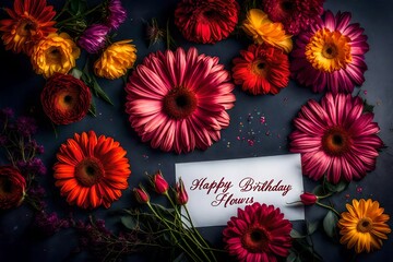 Birthday flowers. Write on the greeting-card