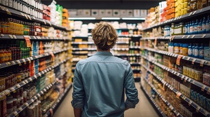 Supermarket shopping standing looking. AI generated - obrazy, fototapety, plakaty