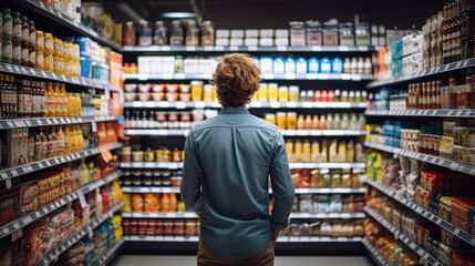Supermarket shopping standing looking. AI generated - obrazy, fototapety, plakaty