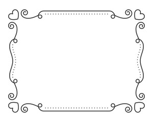 Vintage frame border divider text black line. Heart valentine separator editable stroke filigree rectangle greeting card restaurant menu wedding decor book cover pattern framework template isolated