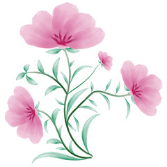 Decorative watercolor pink flower vector illustration.