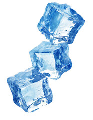 Flying blue ice cubes isolated on transparent background.